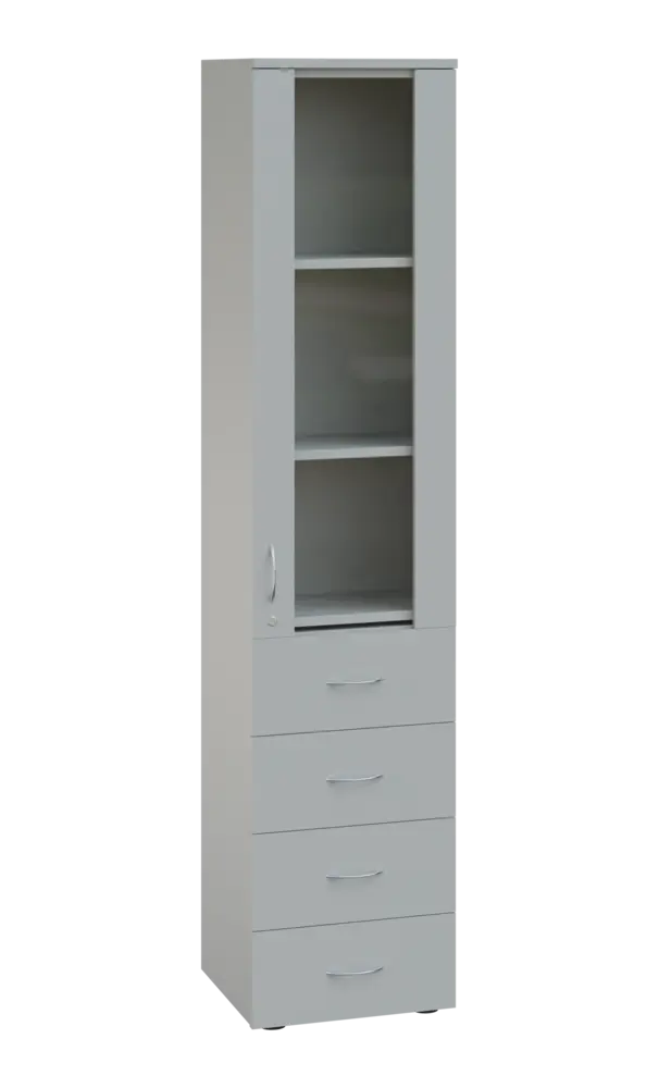 LE - 44 skříň léková prosklená, pravá, šedá